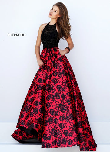 SHERRI HILL Style 50245 Size 2 Black/Red Print