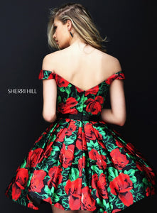 SHERRI HILL Style 50597 Size 0 Blk/Red Print