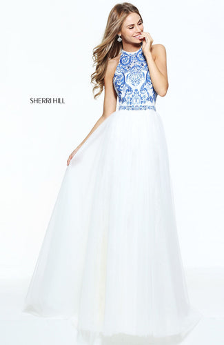 SHERRI HILL Style 51021 Size 10 Ivory/Blue