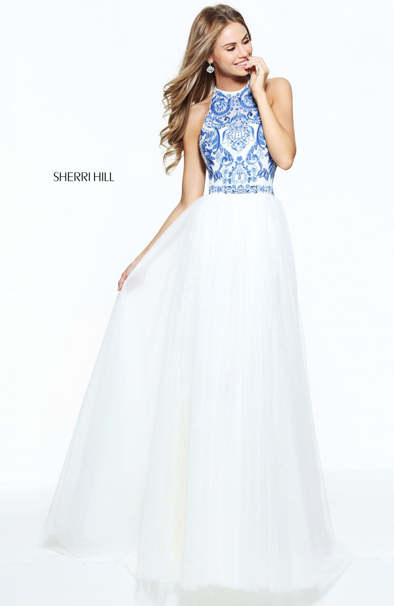 SHERRI HILL Style 51021 Size 14 Ivory/Blue